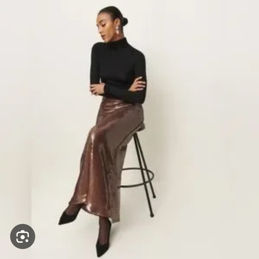 Reformation Shimmering Brown Gabriella Sequin Maxi Skirt Sz 0 NEW